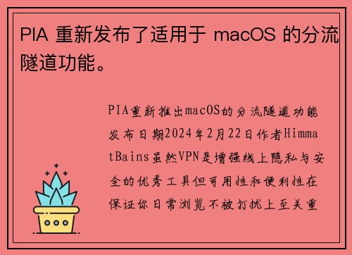 PIA 重新发布了适用于 macOS 的分流隧道功能。